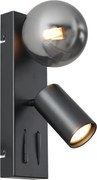Lampada da parete moderna nera a 2 luci inclinabile con porta USB-C - Lesly