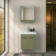 Mobile bagno sospeso 55 cm verde effetto legno con armadietto a specchio Sofia