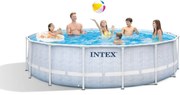 Intex - 26746NP – Piscina Fuori Terra Prisma Frame Chevron Rotonda, Pompa Filtro 5678 L/h, Scaletta, Telo Base e Copertura, 19156 l, Acciaio e pvc,