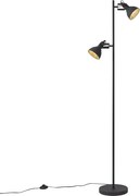 Lampada da terra industriale nera con legno a 2 luci - Jakub