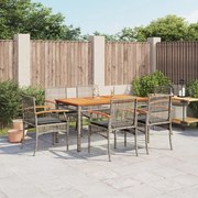 Set da pranzo da giardino 7 pz con cuscini in polyrattan grigio