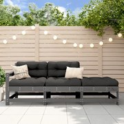 Set divani da giardino 3pz con cuscini in legno massello grigio
