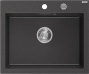 Mexen Elix lavello in granito a 1 vasca 600 x 500 mm, nero maculato, sifone cromato - 6525601005-76