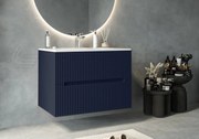 Mobile bagno blu marino 80x46 cannettato Urbino 2.0 con lavabo in resina e due cassetti