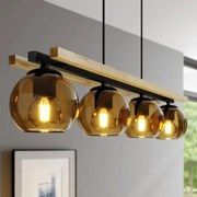 Lampada a sospensione Lindby Enrique, ambra, a 4 luci, vetro, legno, E27