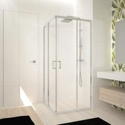 Box doccia con ingresso angolare scorrevole Ocean quadrato L 80 x L 80 x H 195 cm in vetro, sp. 5 mm vetro senza finitura / trasparente argento