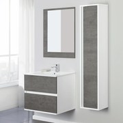 Mobile Bagno Sospeso 60 Cm Due Cassetti Specchio Su Pannello 90x80 Cm Feridras "Fabula" Bianco/Cemento