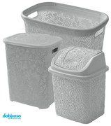 Set Bagno "Linea Flower" 3 Pezzi in Plastica Colore Grigio