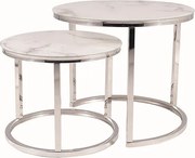 Set di 2 Tavolini da caffè Atlanta B II effetto marmo bianco/argento