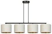 Lampadario 4 Luci Hilde In Acciaio Nero E Paralumi In Tessuto Beige