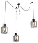 Lampada a sospensione di design nera con vetro fumé 3 luci 226 cm - Qara