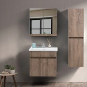 Mobile bagno sospeso 65 cm rovere scuro con specchio contenitore   Mona