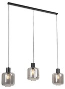 Lampada a sospensione di design nera con vetro fumé 3 luci 161,5 cm - Qara