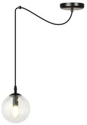 Sospensione 1 Luce Ginevra In Acciaio Nero Con Cavo Lungo E Vetro Trasparente