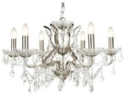 Lampadario paris 6lt - metallo argento satinato e cristallo traspar...