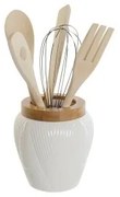 Contenitore per Utensili da Cucina DKD Home Decor Bianco Bambù Porcellana 10,5 x 10,5 x 12 cm 6 Pezzi