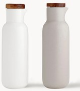 Set dispenser aceto e olio in porcellana e legno di acacia Essentials 2 pz