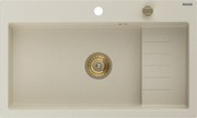 Mexen Omar lavello in granito a 1 vasca 800 x 480 mm, beige, sifone dorato - 6520801005-69-G