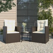 Set divani da esterno 3 pz con cuscini in polyrattan nero