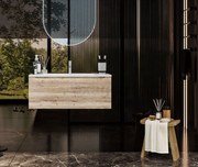 Mobile Bagno rovere 90x50 Amalfi Un Cassetto E Lavabo Integrato In Mineralmarmo