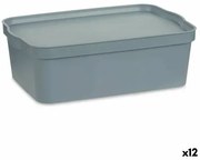 Scatola portaoggetti con coperchio Grigio Plastica 14 L 29,5 x 14,3 x 45 cm (12 Unità)