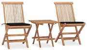 Set Da Pranzo Giardino Pieghevole 3 Pz Cuscino Massello Di Teak /