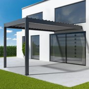 Pergola 3x4 m, pergola bioclimatica addossata, grigio antracite RAL 7016, alluminio, 3000x4000 mm, configura individualmente