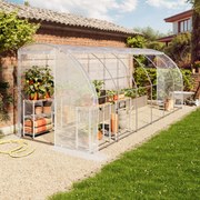 TOOLPORT Serra tunnel addossata 2x6m, telo in PE, bianco - (9034)