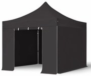 TOOLPORT 3x3m gazebo pieghevole PES con laterali, PROFESSIONAL alluminio, nero - (600143)