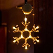 Decorazione per finestre Fiocco di neve natalizio luminoso Led a ciondolo con ventosa Bianco caldo a batteria Wisdom