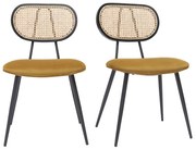 Sedie design in tessuto velluto bronzo, metallo nero e motivo a intreccio rattan naturale (set di 2) TOLMA