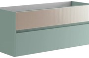 Mobile da bagno sotto lavabo Niwa verde timo frontale in vetro sabbia laccato opaco L 119.5 x H 50 x P 45.5 cm 2 cassetti, lavabo non incluso