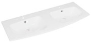 Lavabo integrale rettangolare doppia vasca Perla L 122 x H 15.6 x P 50 cm in solid surface bianco lucido