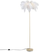 Lampada da terra Art Déco beige con piume bianche - Peahen