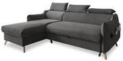Divano letto angolare in velluto grigio scuro (angolo sinistro) Sweet Harmony - Miuform