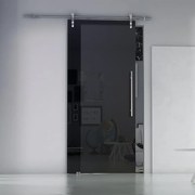 Porta scorrevole reversibile Fumè satin in alluminio nero, L 86 x H 215 cm, con binario Lux