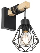 Lampada da parete rurale nera con legno - CHON