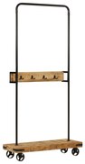 Appendiabiti Con Ruote 90x35x190cm Legno Massello Mango E Ferro /