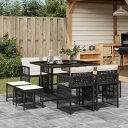 Set da pranzo da giardino 9 pz con cuscini nero in polyrattan