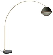 Lampada ad arco in ottone con paralume doppio in velluto nero e verde - XXL