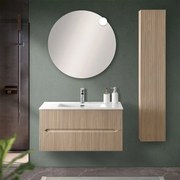 Mobile bagno sospeso cannettato 90 cm teak sabbiato con specchio   Bali