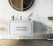 Mobile bagno bianco lucido 80x46 Vienna con lavabo ad incasso e due cassetti rifiniti con maniglie cromo