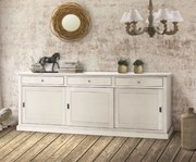 Credenza classica tre ante scorrevoli e tre cassetti in legno bianco opaco