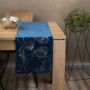 Tovaglia centrale in velluto con stampa di foglie blu lucido Larghezza: 35 cm | Lunghezza: 180 cm