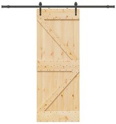 Porta Scorrevole Con Set Hardware 80x210 Cm Legno Massello Pino /