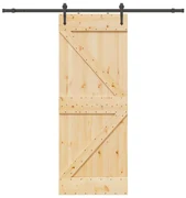 Porta Scorrevole Con Set Hardware 80x210 Cm Legno Massello Pino /