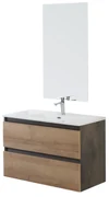 Mobile Bagno Sospeso 80 Cm Due Cassetti Specchio Feridras "Revital" Rovere Di Bordeaux/Ossido Grigio