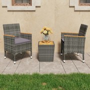 Set da bistrot 3 pz in polyrattan e legno acacia grigio