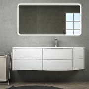 Mobile bagno sospeso Bianco opaco da 150 cm Mod. Rio con specchio led, lavabo a destra