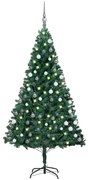 Albero di Natale Artificiale Preilluminato con Palline, Albero di Natale Preilluminato con Palline Verde 120 cm PVC